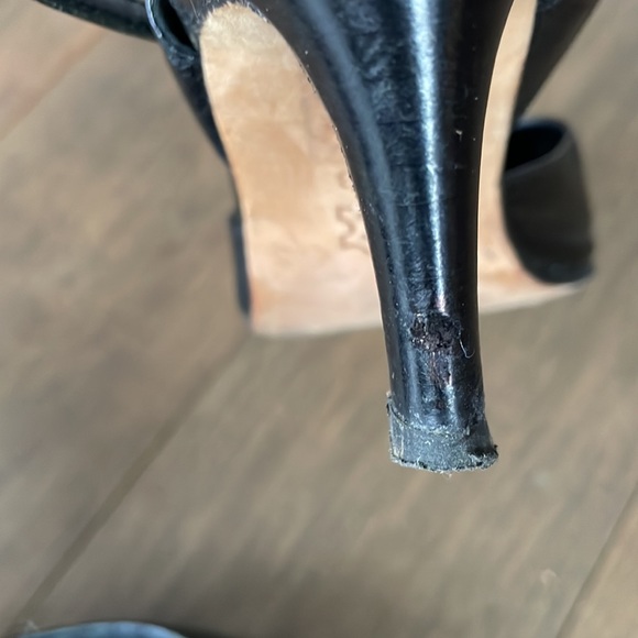 Town Shoes spiked heels with ankle strap. Size 7 1/2. Black with purple. Leather - Picture 7 of 7